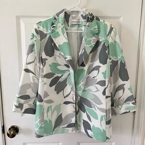 Alfred Dunner Mint and Gray Floral Blazer - Plus Size